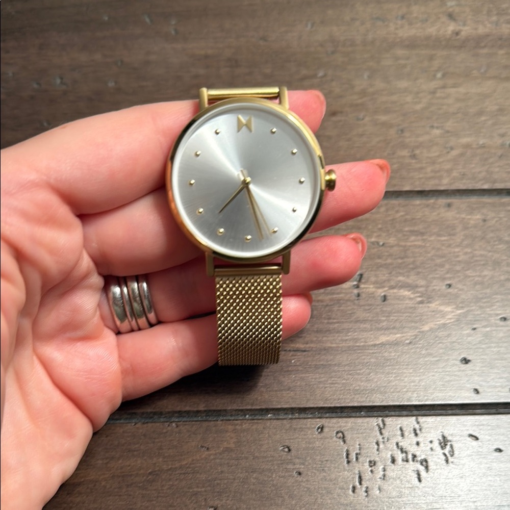 Gold Mesh Strap Watch with Silver Dial